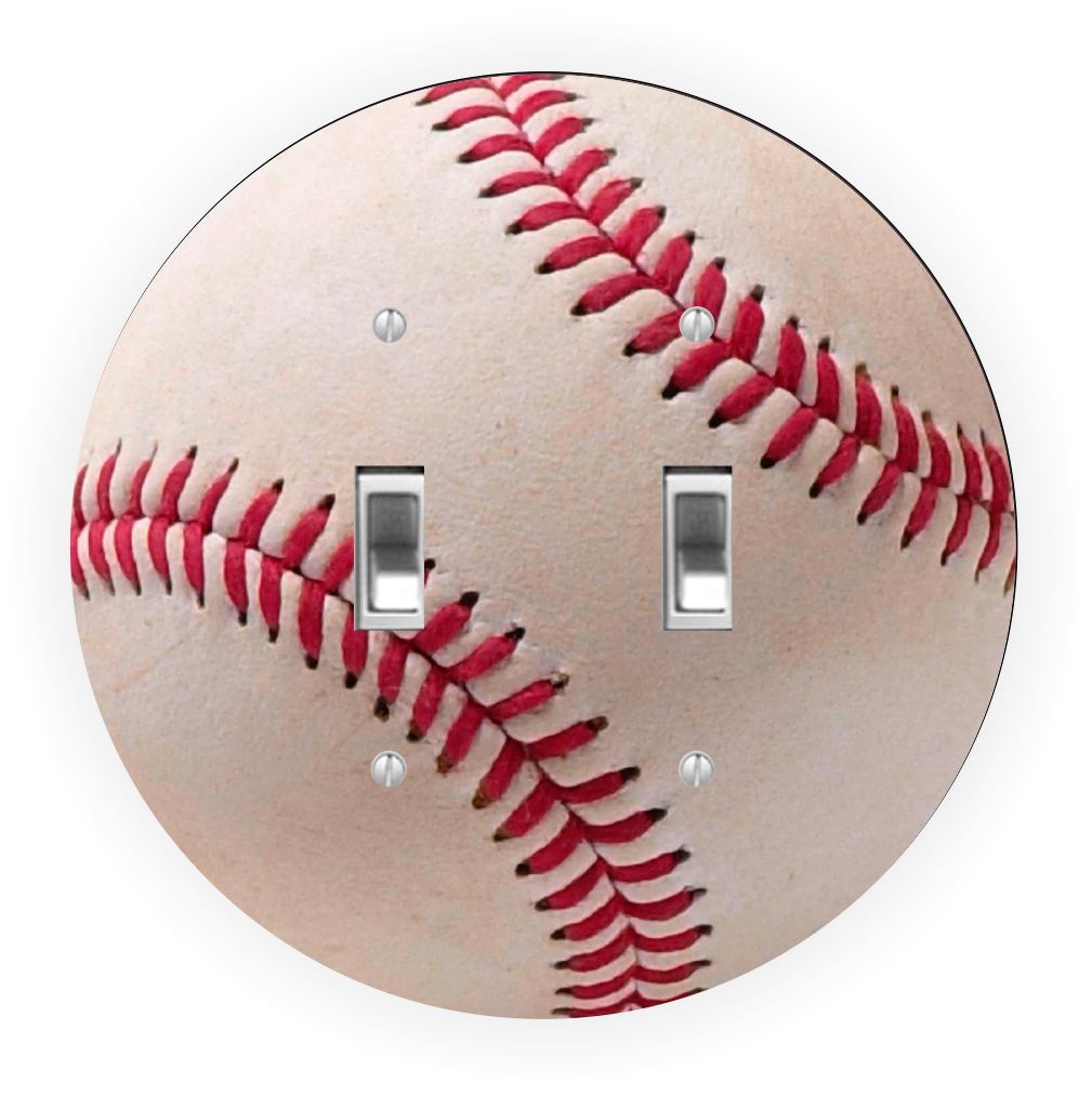 Sam Sandor - Baseball Design - Round Light Switch Plate Cover - Double Toggle