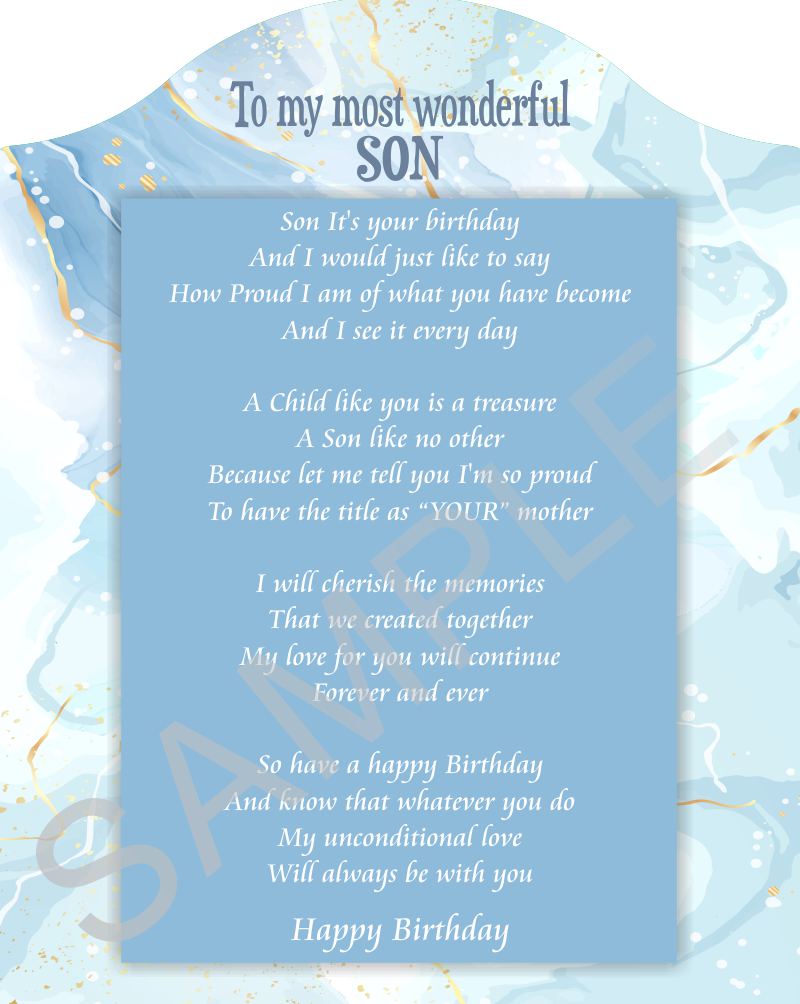 Poem for my Son - To my most sonderful son - Poem on Light Blue  Backdrop