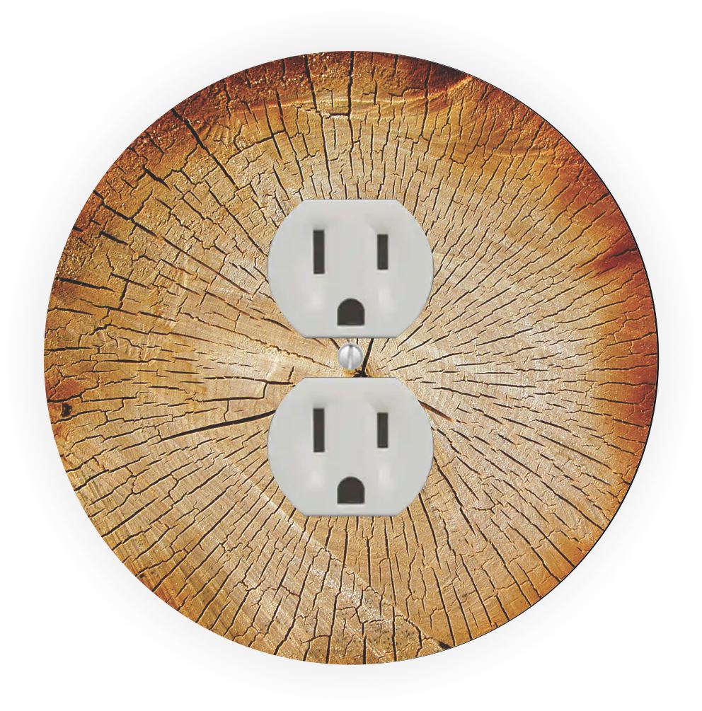 Sam Sandor - Tree Trunk Wood Design - Round Light Switch Plate Cover - Outlet Cover