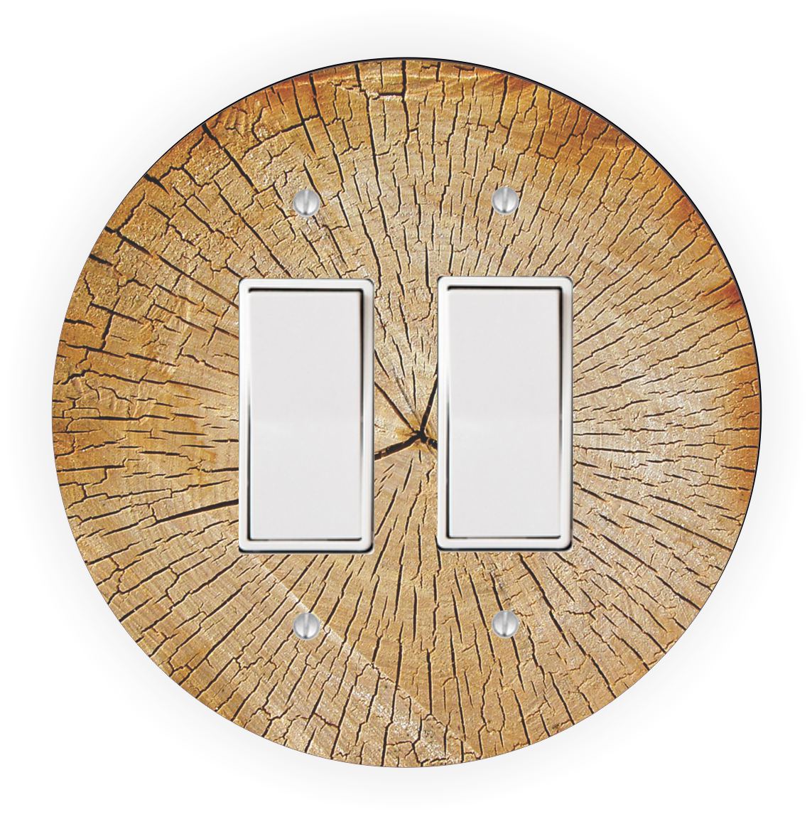 Sam Sandor - Tree Trunk Wood Design - Round Light Switch Plate Cover - Double Rocker