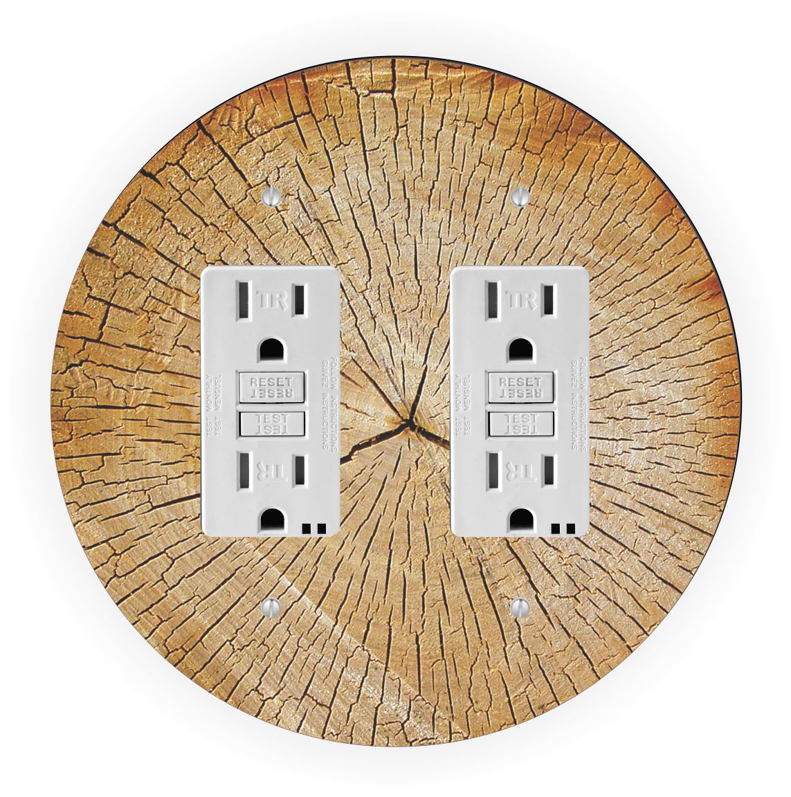 Sam Sandor - Tree Trunk Wood Design - Round Light Switch Plate Cover - Double GFI