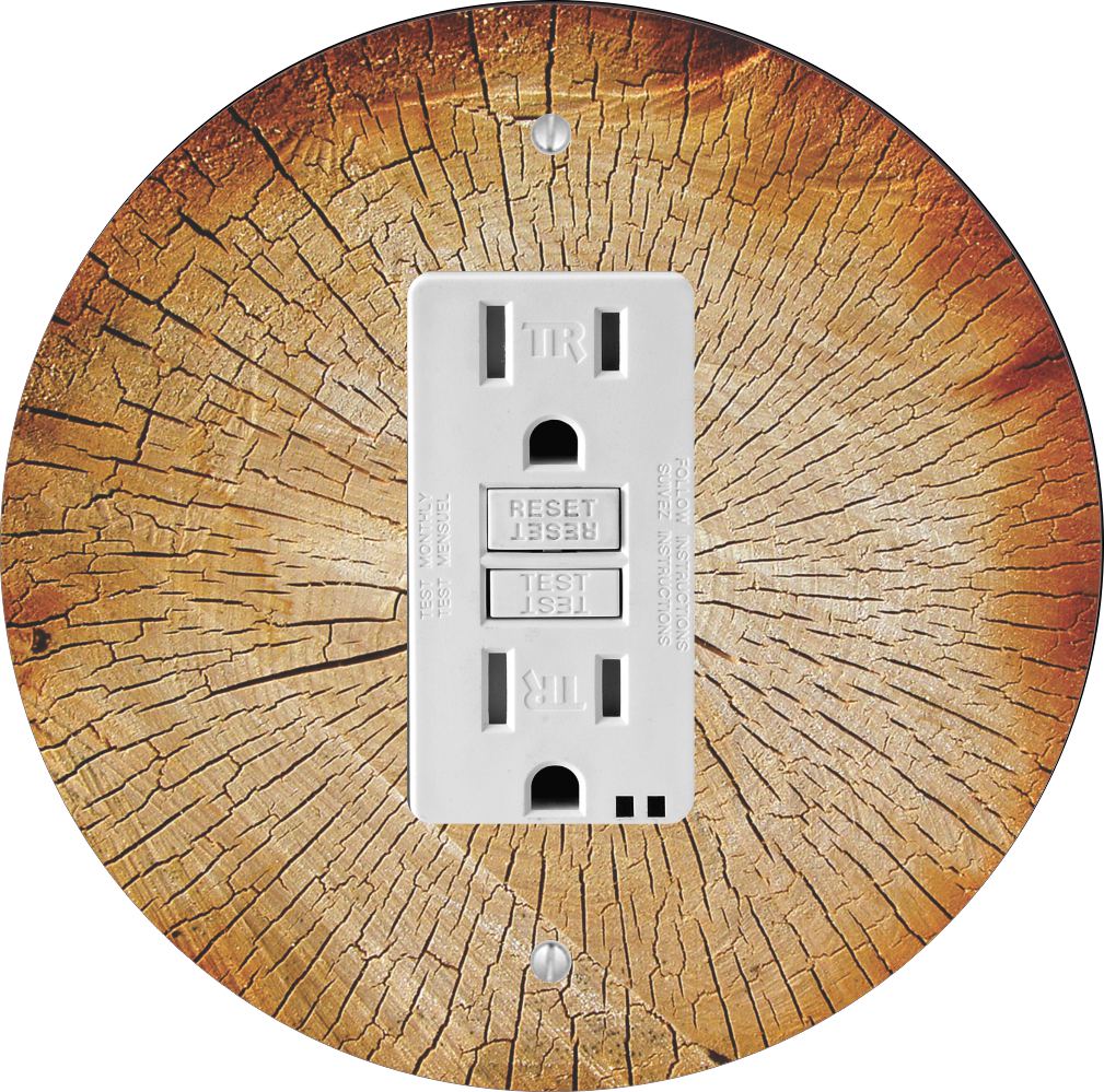 Sam Sandor - Tree Trunk Wood Design - Round Light Switch Plate Cover - GFI