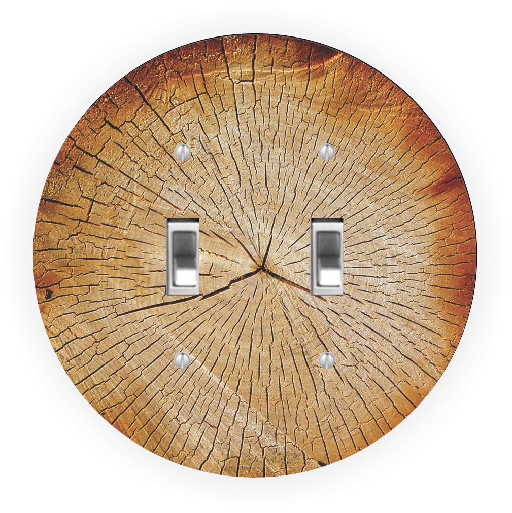 Sam Sandor - Tree Trunk Wood Design - Round Light Switch Plate Cover - Double Toggle