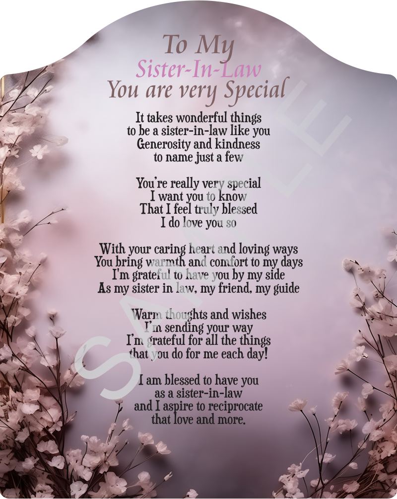 Poem for my Sister-in-Law - To my Sister-in-Law you are Very Special - Poem on Beautiful Purple Backdrop