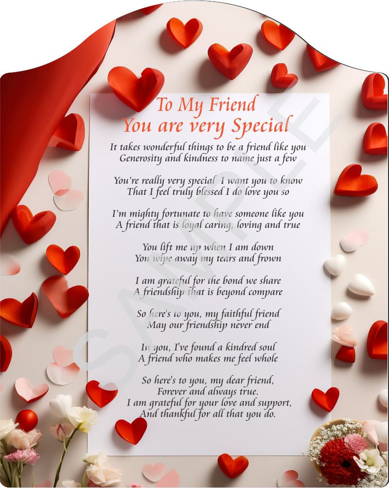 Poem for my Friend - To my Friend you are Very Special - Poem on Red Heart Backdrop