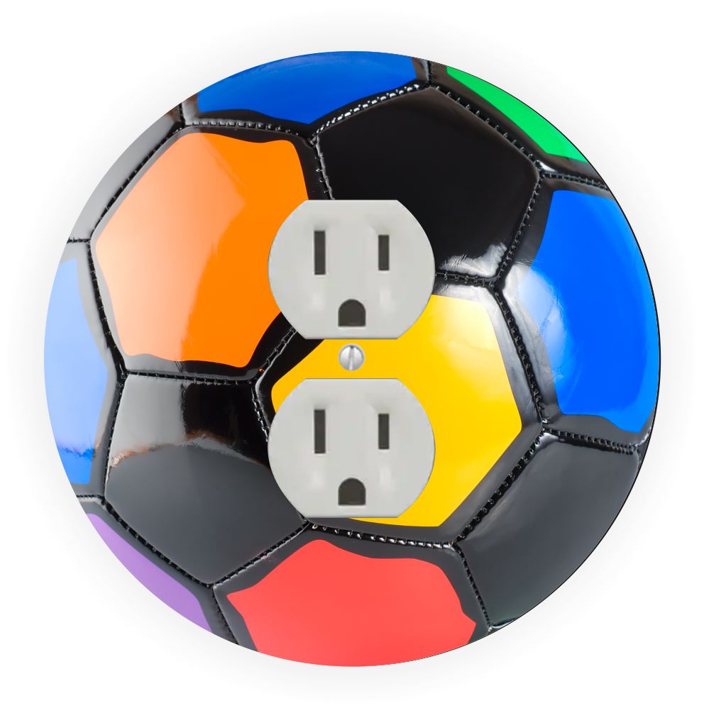 Sam Sandor - Colored Soccer Ball Design - Round Light Switch Plate Cover - Outlet Cover