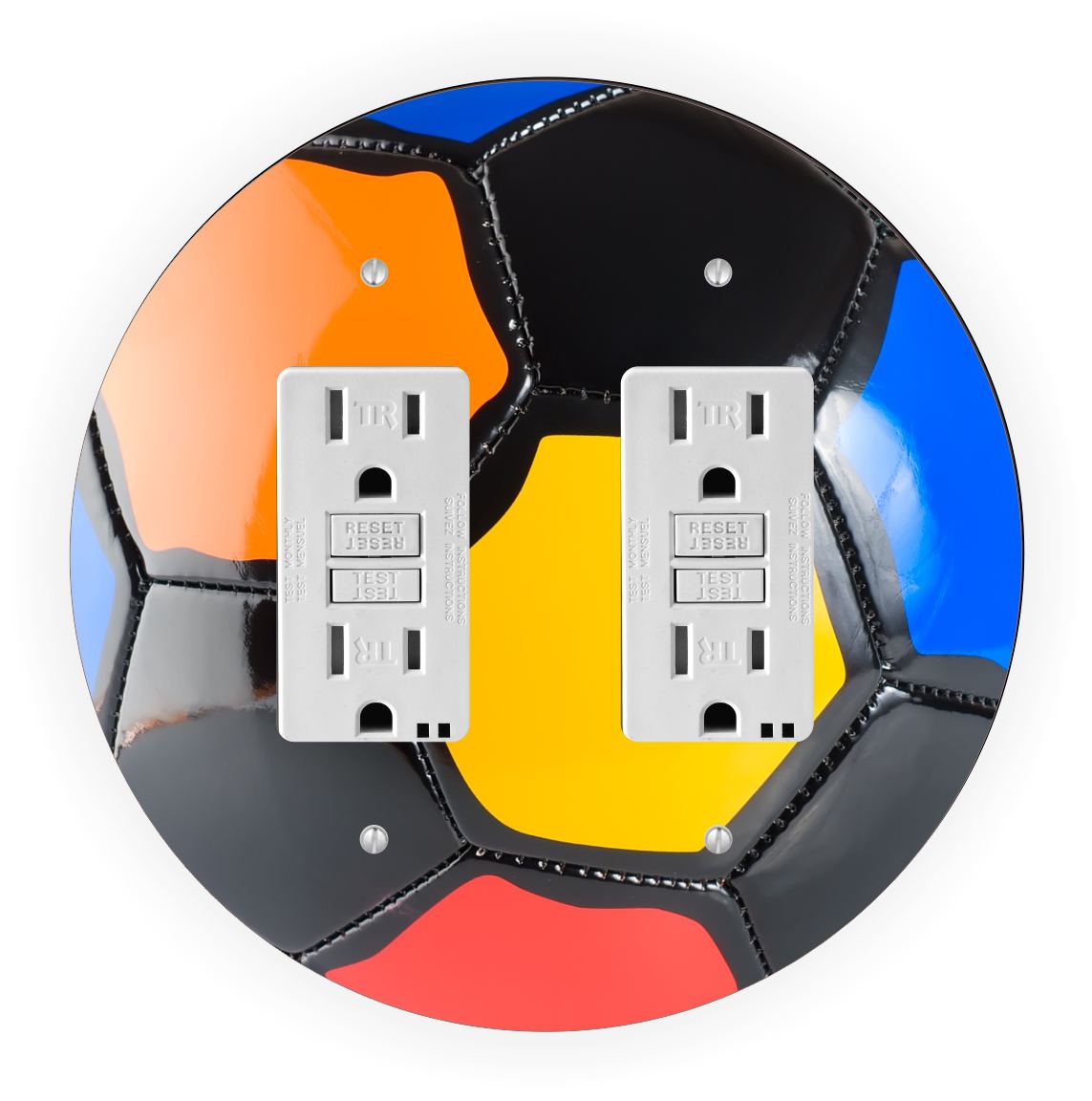 Sam Sandor - Colored Soccer Ball Design - Round Light Switch Plate Cover - Double GFI