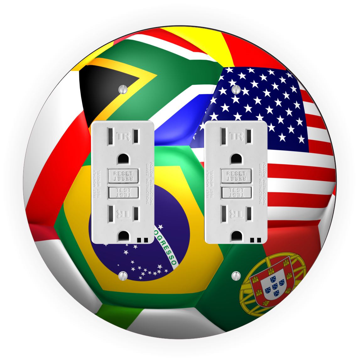 Sam Sandor - World Cup Soccer Ball Design - Round Light Switch Plate Cover - Double GFI