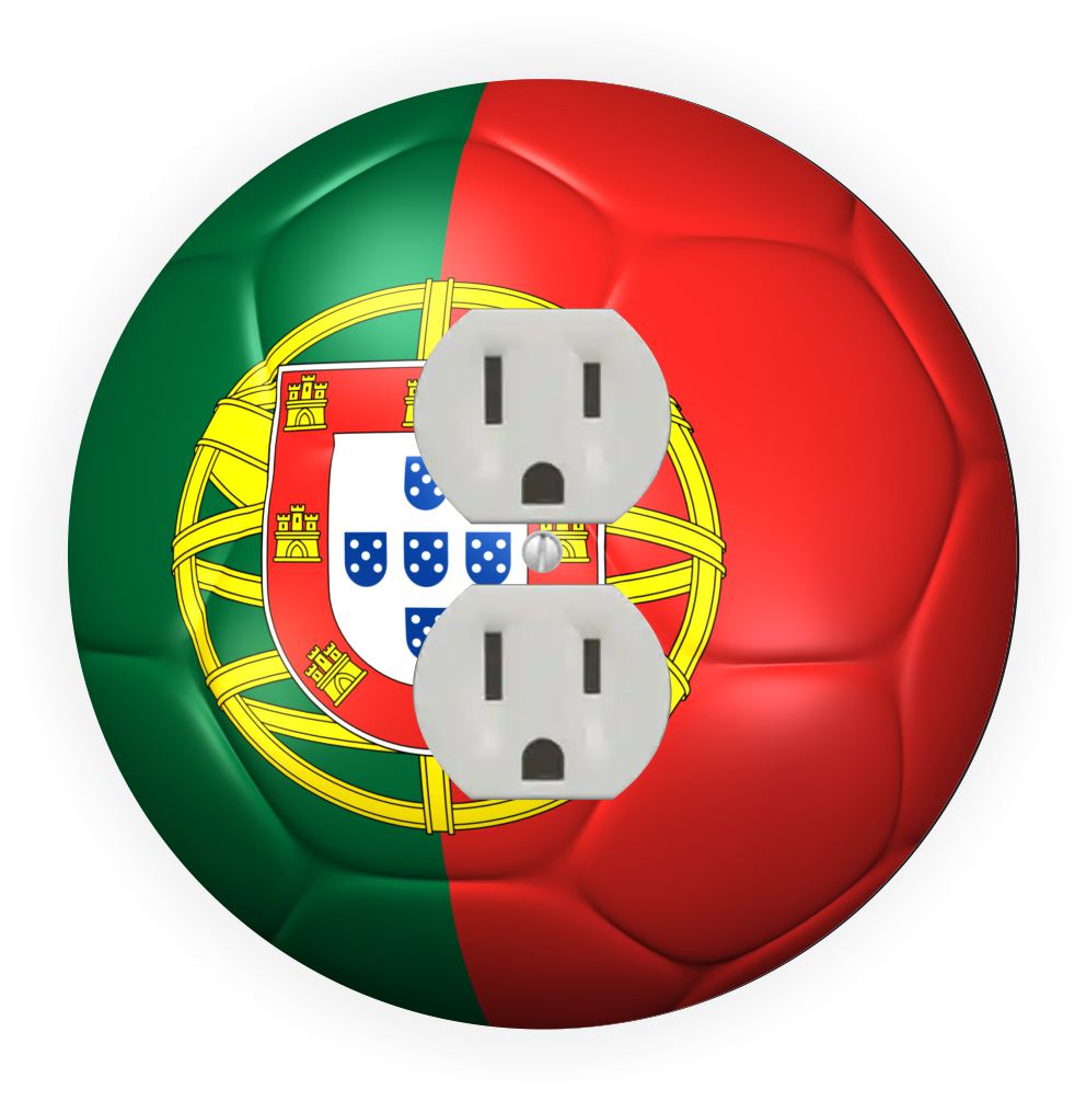 Sam Sandor - Portugal Flag Soccer Ball Design - Round Light Switch Plate Cover - Outlet Cover