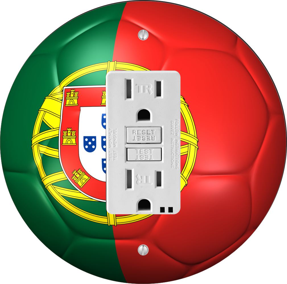 Sam Sandor - Portugal Flag Soccer Ball Design - Round Light Switch Plate Cover - GFI