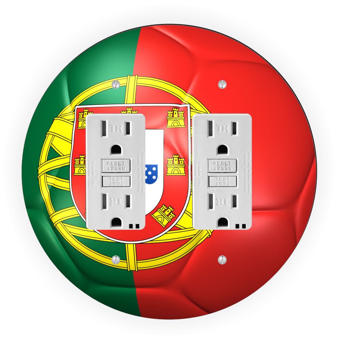 Sam Sandor - Portugal Flag Soccer Ball Design - Round Light Switch Plate Cover - Double GFI