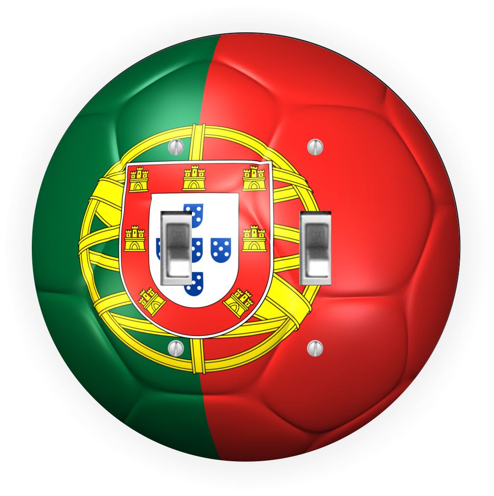 Sam Sandor - Portugal Flag Soccer Ball Design - Round Light Switch Plate Cover - Double Toggle