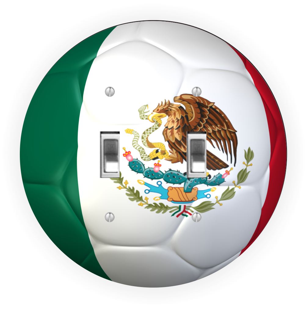 Sam Sandor - Mexico Flag Soccer Ball Design - Round Light Switch Plate Cover - Double Toggle