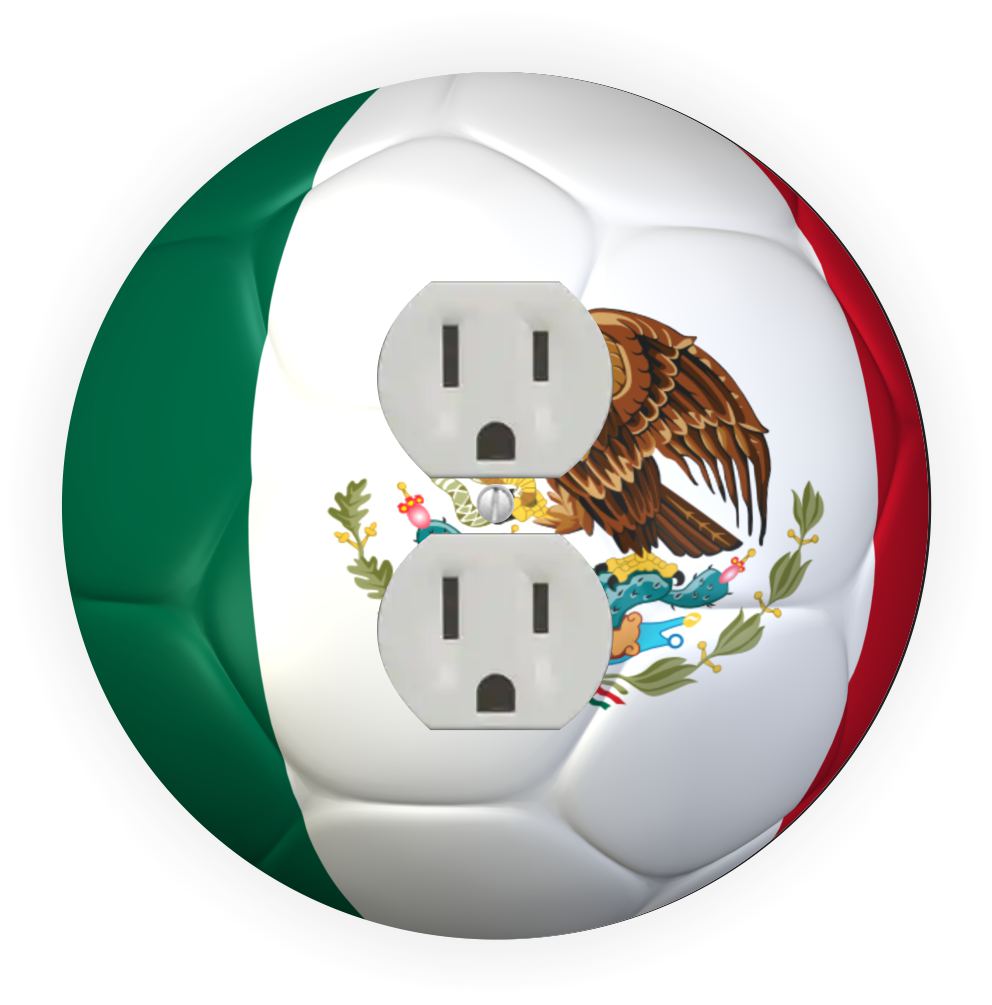 Sam Sandor - Mexico Flag Soccer Ball Design - Round Light Switch Plate Cover - Outlet Cover