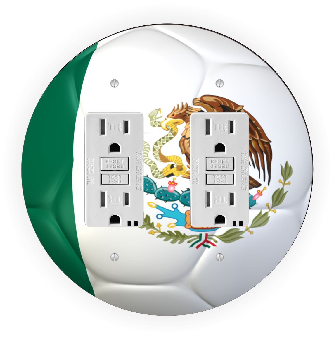 Sam Sandor - Mexico Flag Soccer Ball Design - Round Light Switch Plate Cover - Double GFI