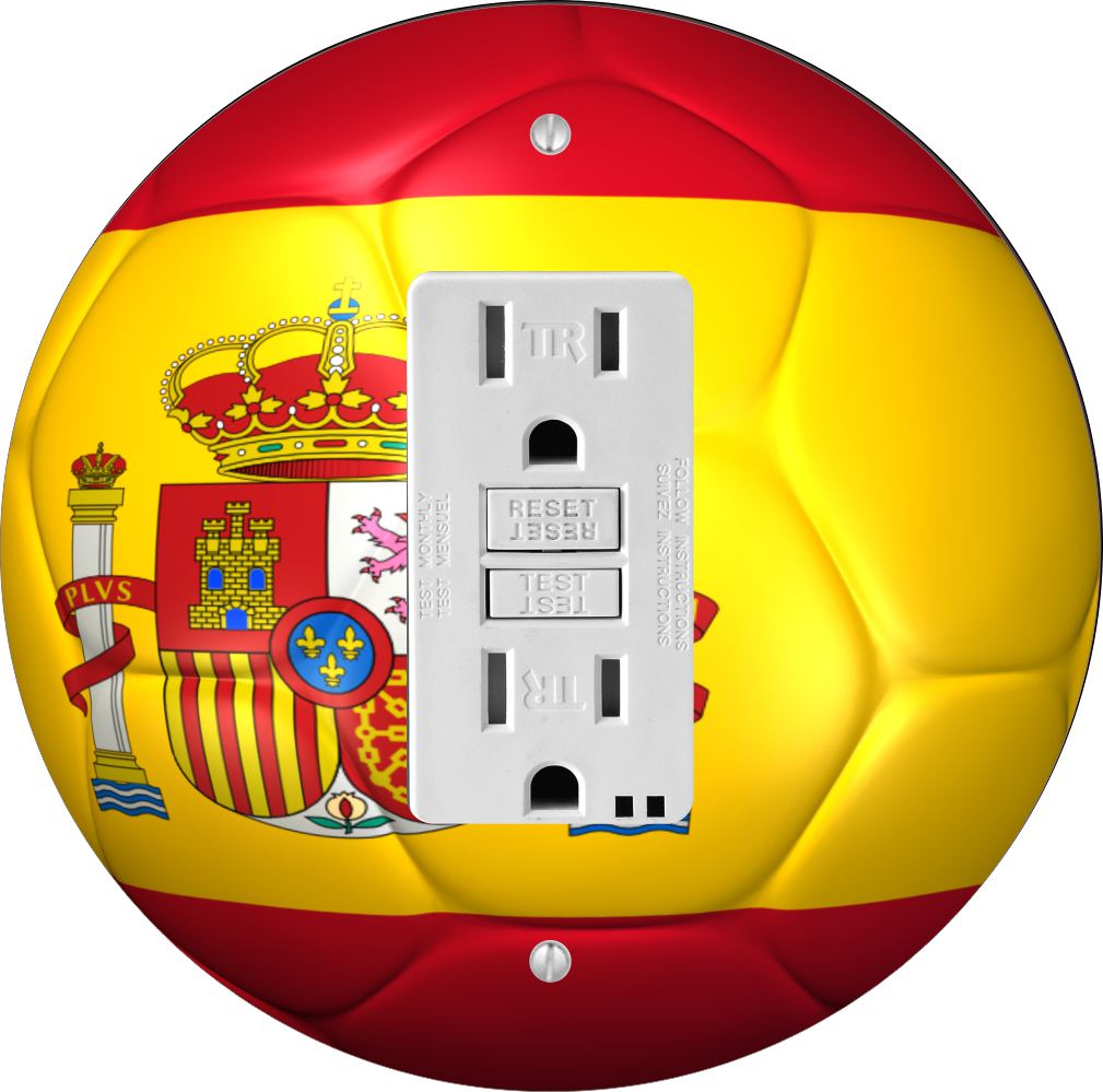 Sam Sandor - Spain Flag Soccer Ball Design - Round Light Switch Plate Cover - GFI