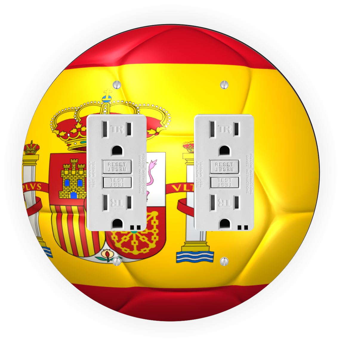 Sam Sandor - Spain Flag Soccer Ball Design - Round Light Switch Plate Cover - Double GFI