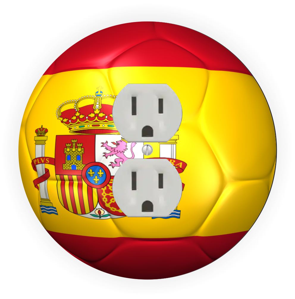 Sam Sandor - Spain Flag Soccer Ball Design - Round Light Switch Plate Cover - Outlet Cover