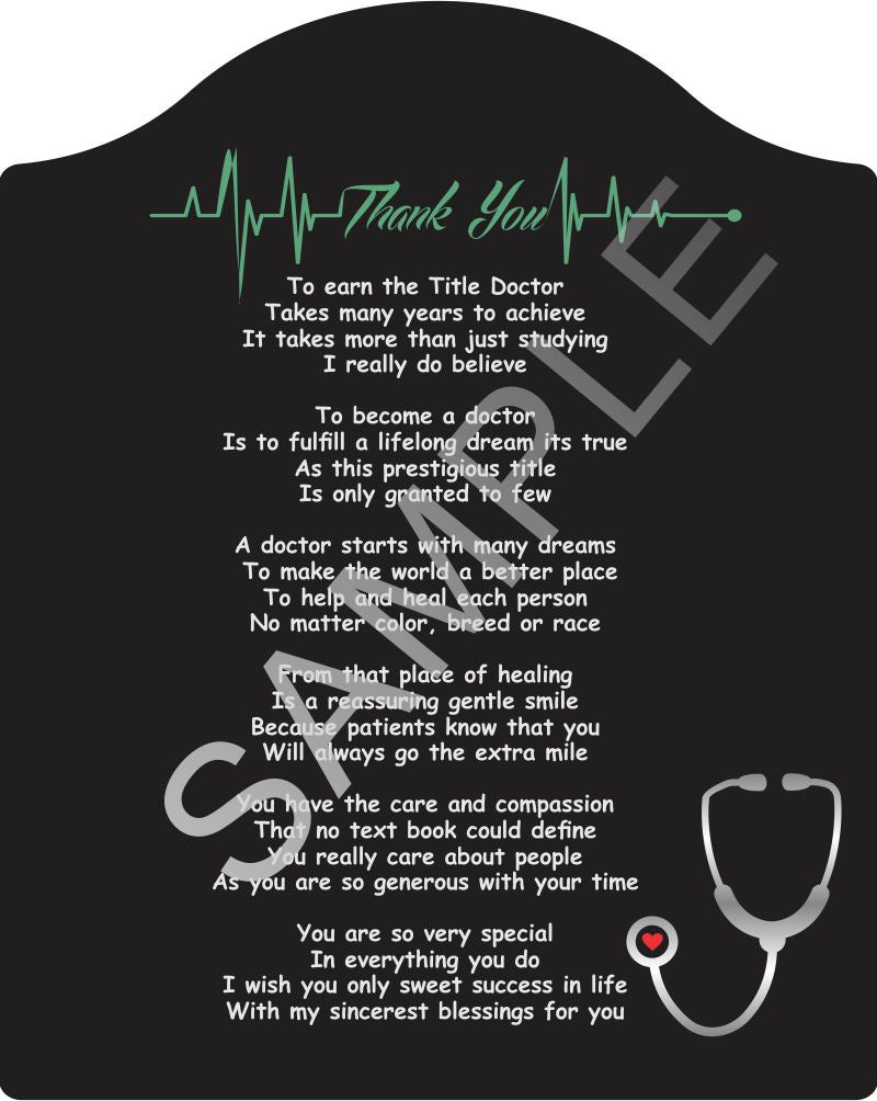 Poem for Doctor - Thank you Doctor - on Elegant Black and Green Backdrop