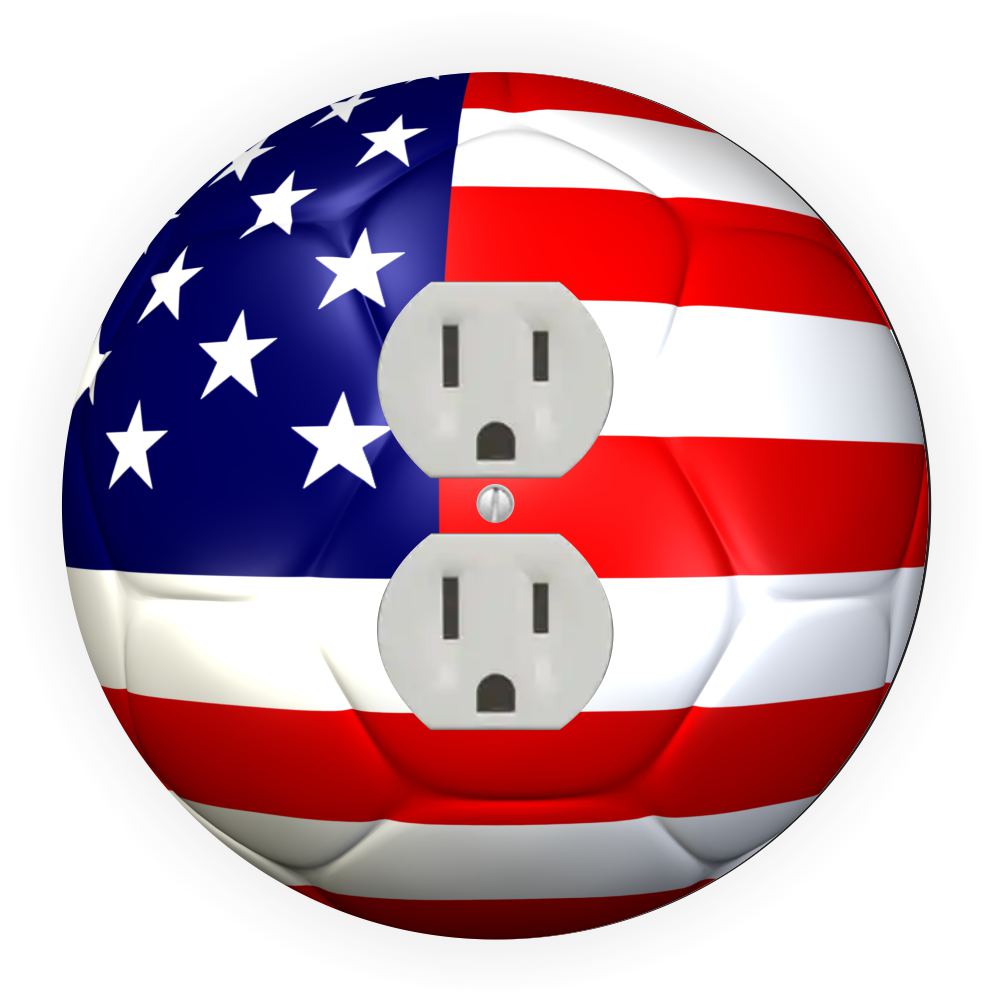 Sam Sandor - USA Flag Soccer Ball Design - Round Light Switch Plate Cover - Outlet Cover