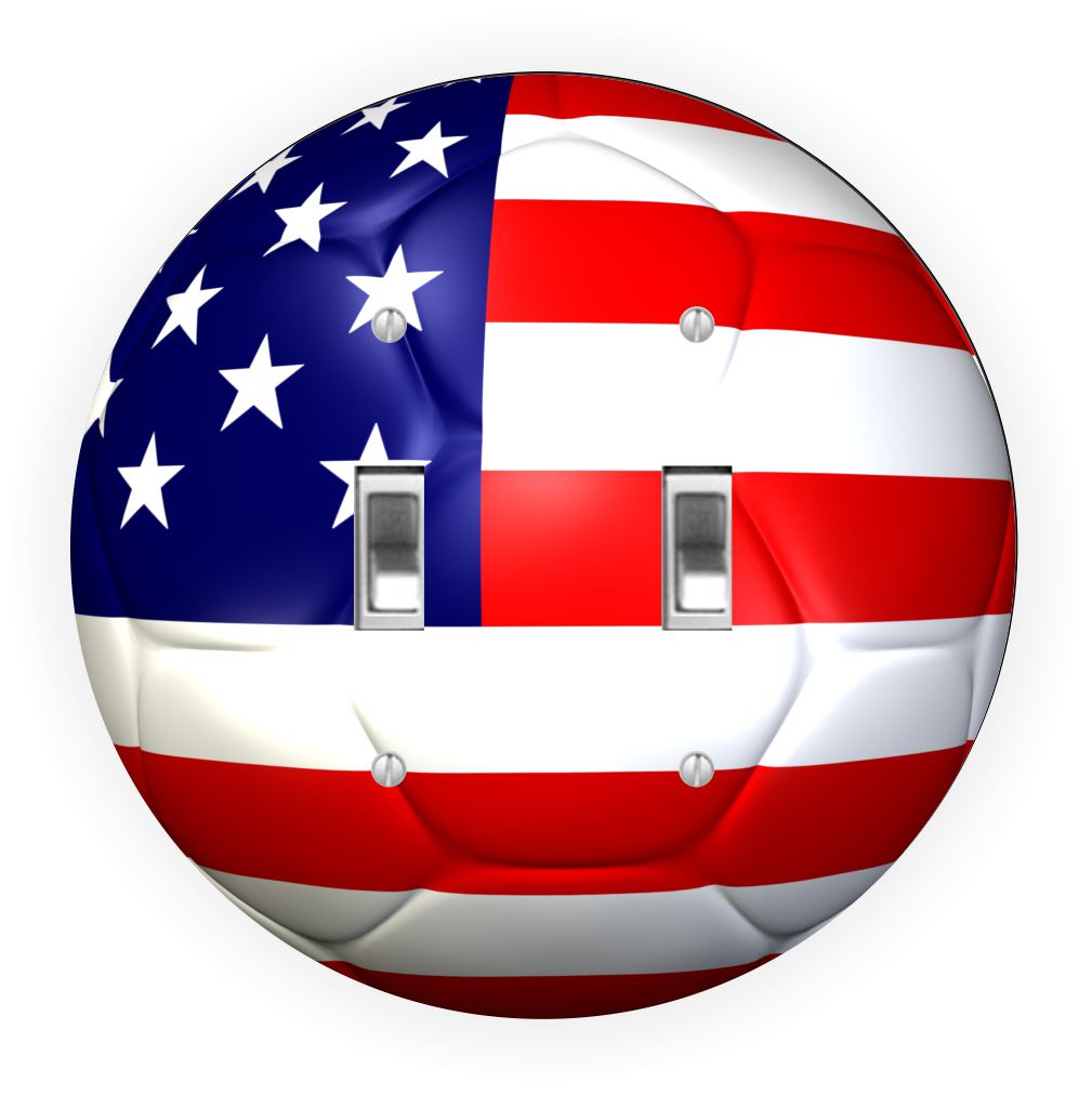 Sam Sandor - USA Flag Soccer Ball Design - Round Light Switch Plate Cover - Double Toggle