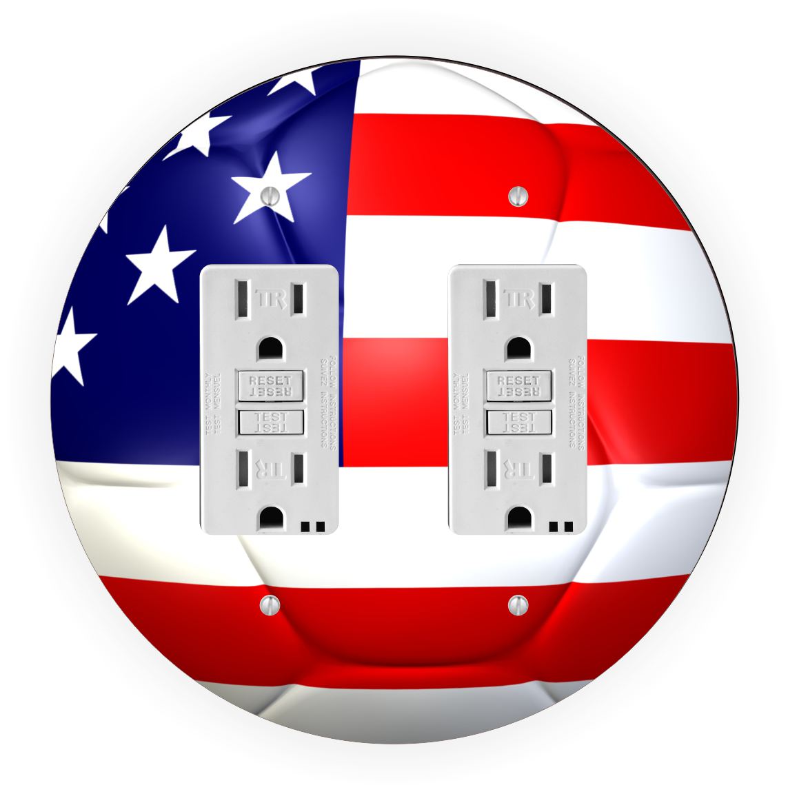 Sam Sandor - USA Flag Soccer Ball Design - Round Light Switch Plate Cover - Double GFI