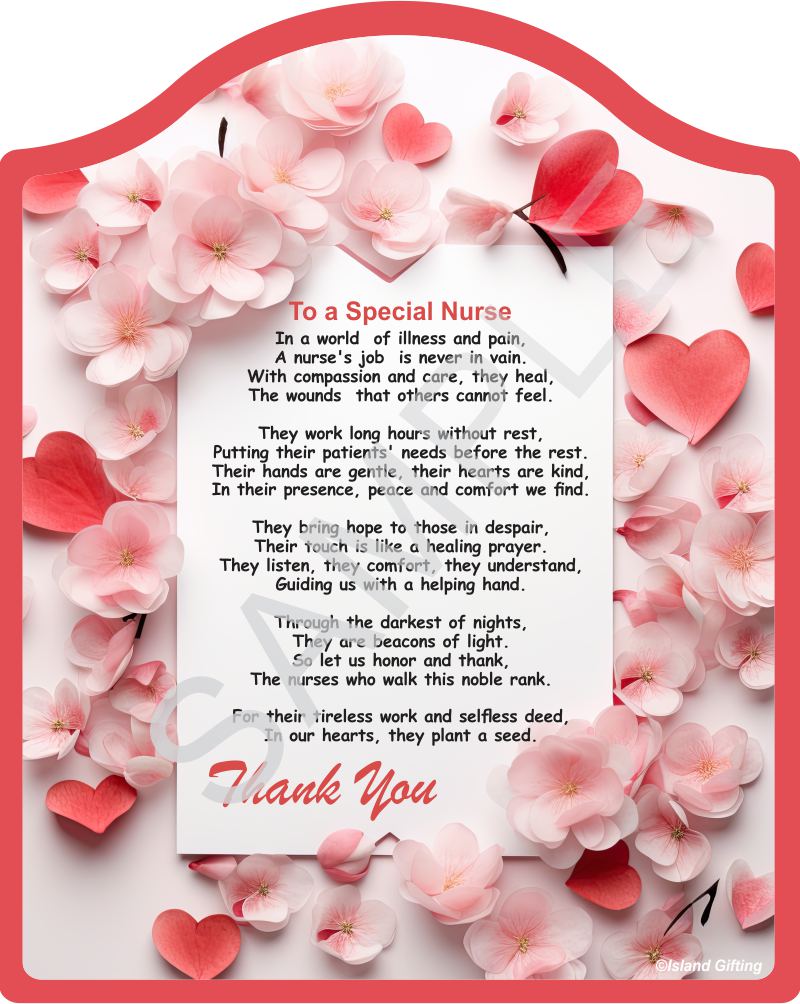 Poem for a Nurse - To a Special Nurse - on Beautiful Pink Floral Backdrop