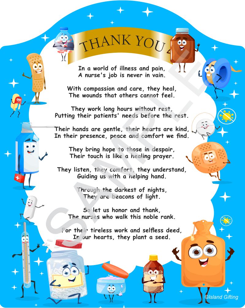 write product description for Poem for Nurse - Thank you Nurse - Poem on Cute Medical Cartoon Backdrop on masonite with gloss finish