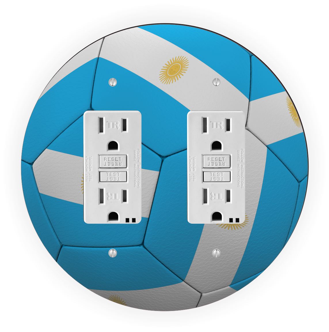 Sam Sandor - Argentina Flag Soccer Ball Design - Round Light Switch Plate Cover - Double GFI