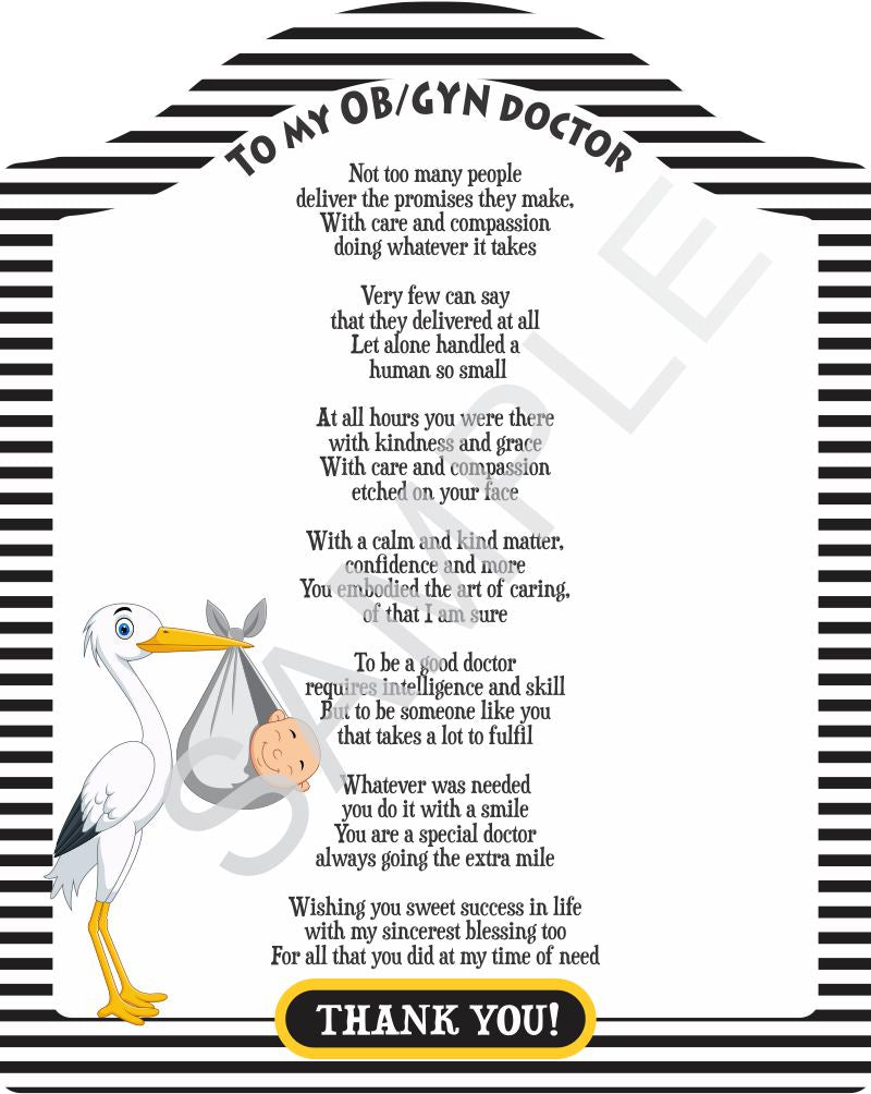 Poem for my OBGYN Doctor - Poem for OBGYN - Poem on elegant Black and Yellow Backdrop with Stork