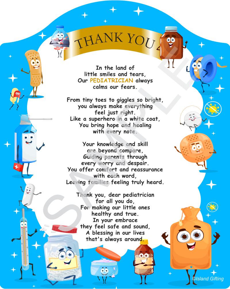 Poem for Pediatrician- Thank you Pediatrician- Poem on Cute Medical Cartoon Backdrop