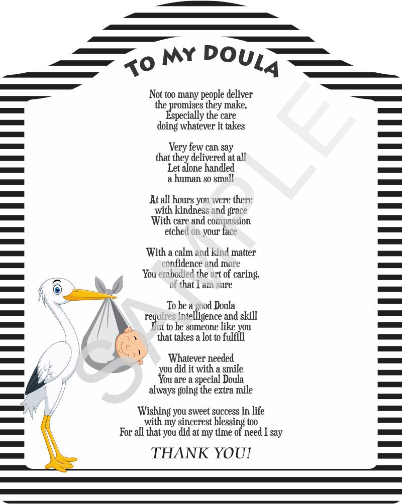 Poem for my DOULA Doctor - Poem for DOULA - Poem on elegant Black and Yellow Backdrop with Stork