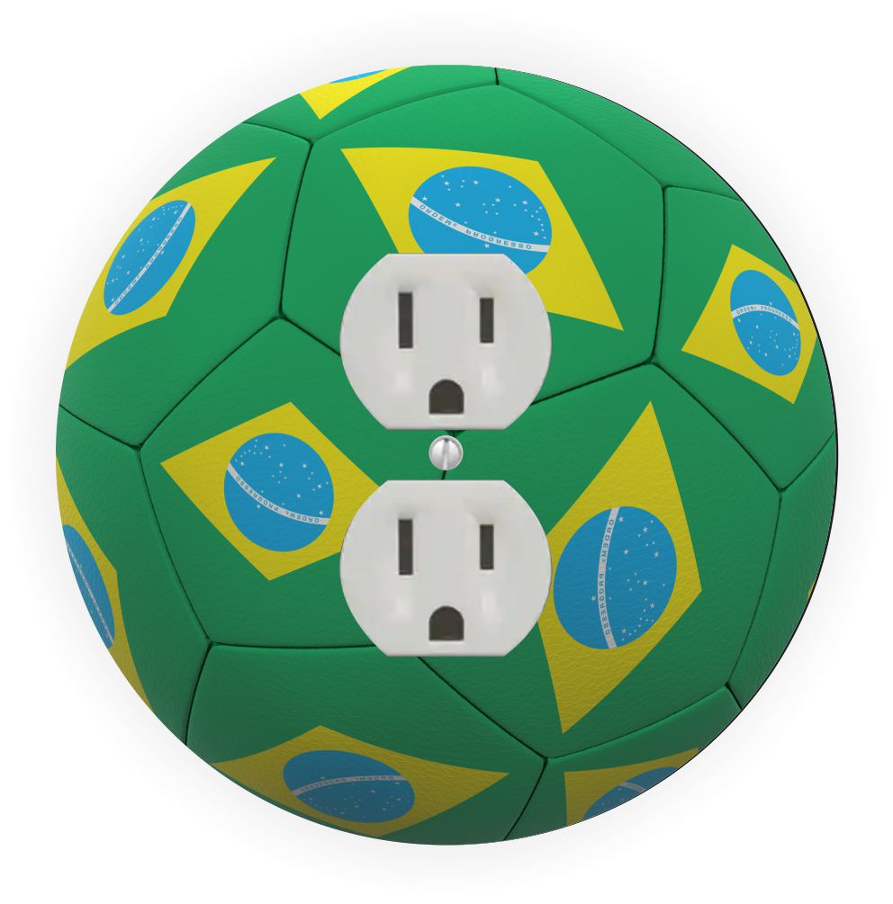 Sam Sandor - Brazil Flag Soccer Ball Design - Round Light Switch Plate Cover - Outlet Cover