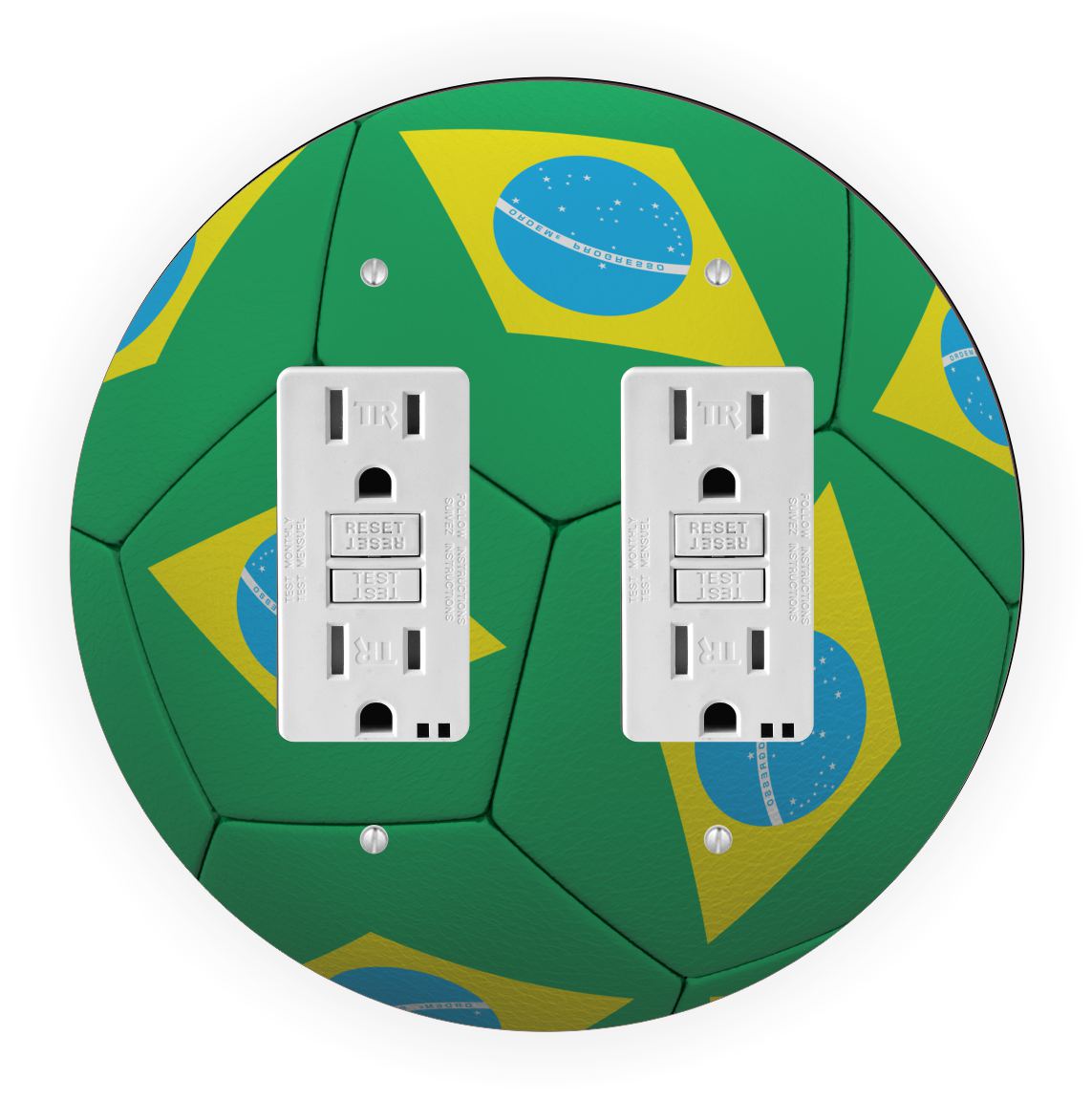 Sam Sandor - Brazil Flag Soccer Ball Design - Round Light Switch Plate Cover - Double GFI