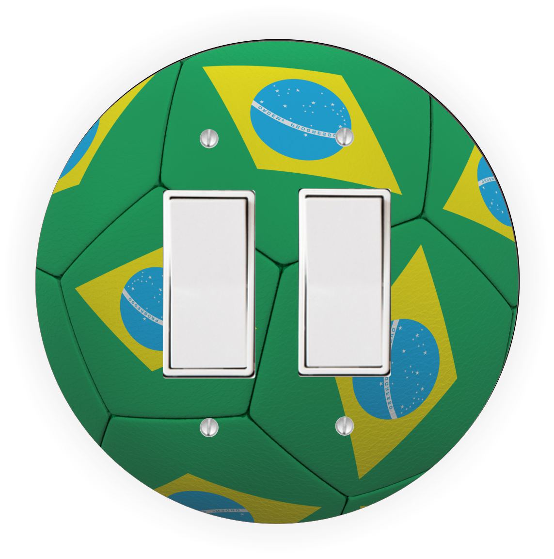 Sam Sandor - Brazil Flag Soccer Ball Design - Round Light Switch Plate Cover - Single Rocker