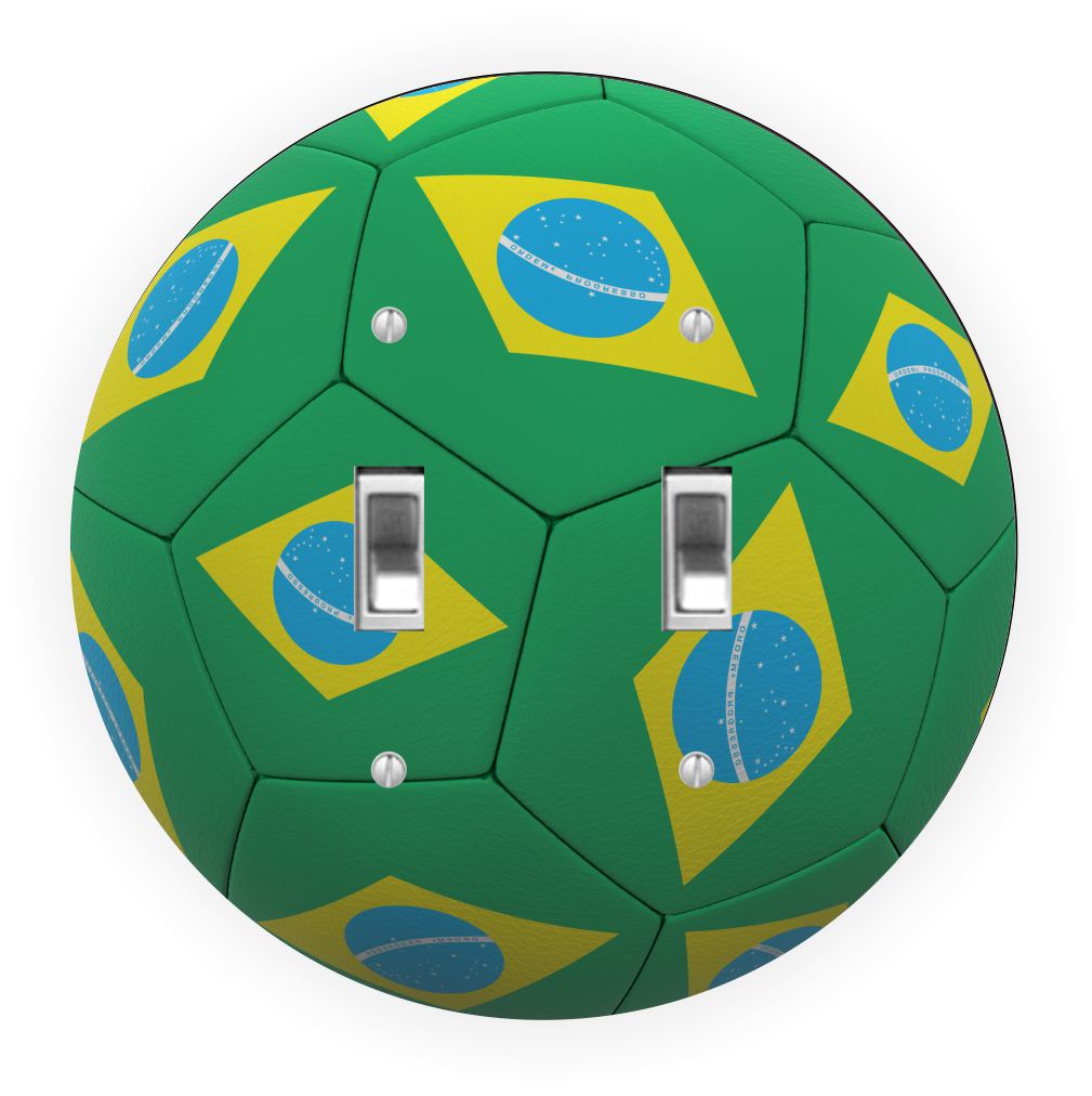 Sam Sandor - Brazil Flag Soccer Ball Design - Round Light Switch Plate Cover - Double Toggle