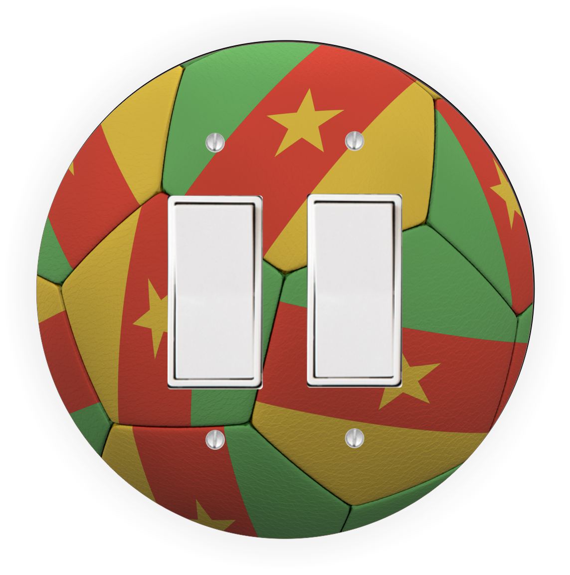 Sam Sandor - Cameroon Flag Soccer Ball Design - Round Light Switch Plate Cover - Single Rocker