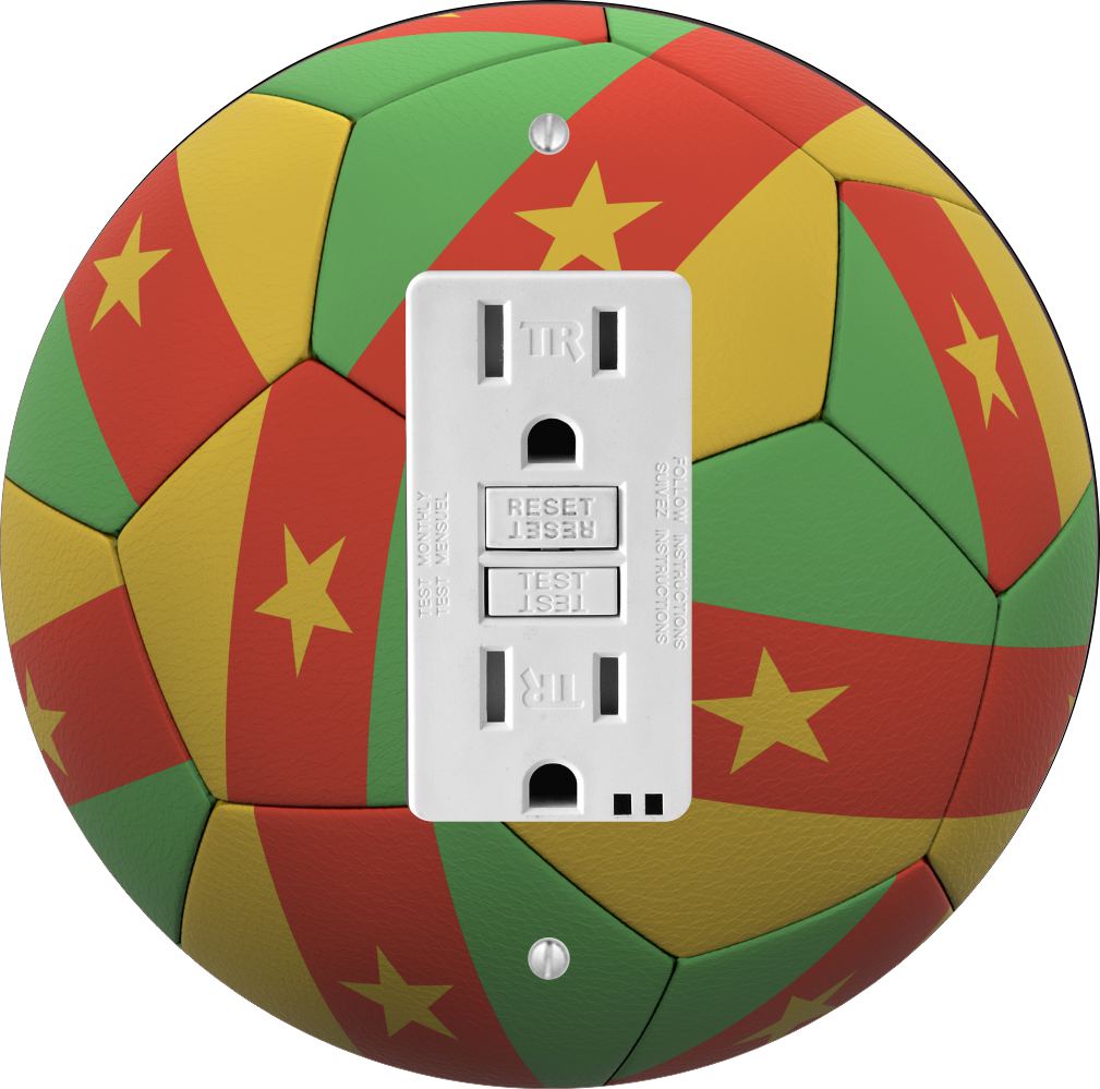 Sam Sandor - Cameroon Flag Soccer Ball Design - Round Light Switch Plate Cover - GFI