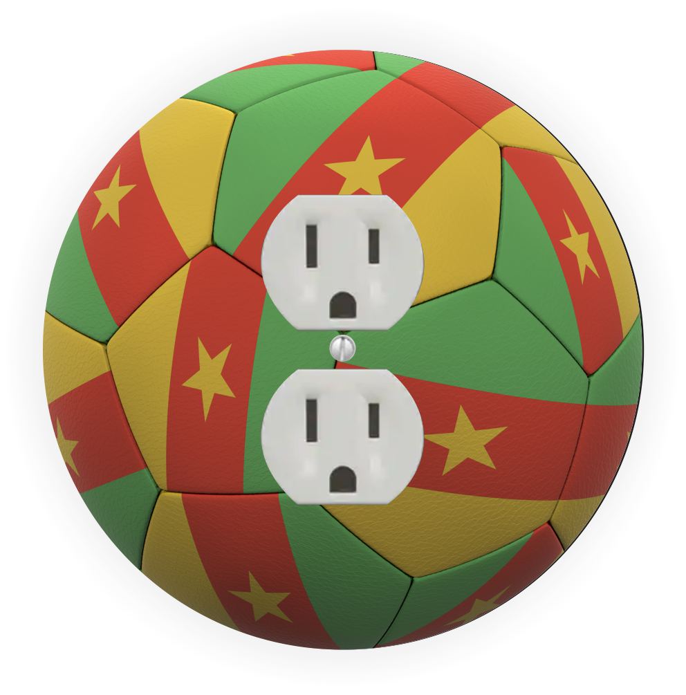 Sam Sandor - Cameroon Flag Soccer Ball Design - Round Light Switch Plate Cover - Outlet Cover