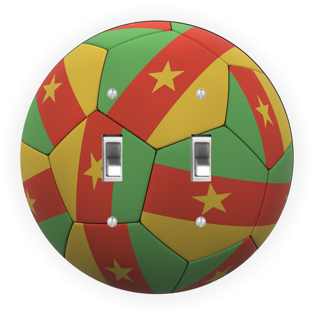 Sam Sandor - Cameroon Flag Soccer Ball Design - Round Light Switch Plate Cover - Double Toggle