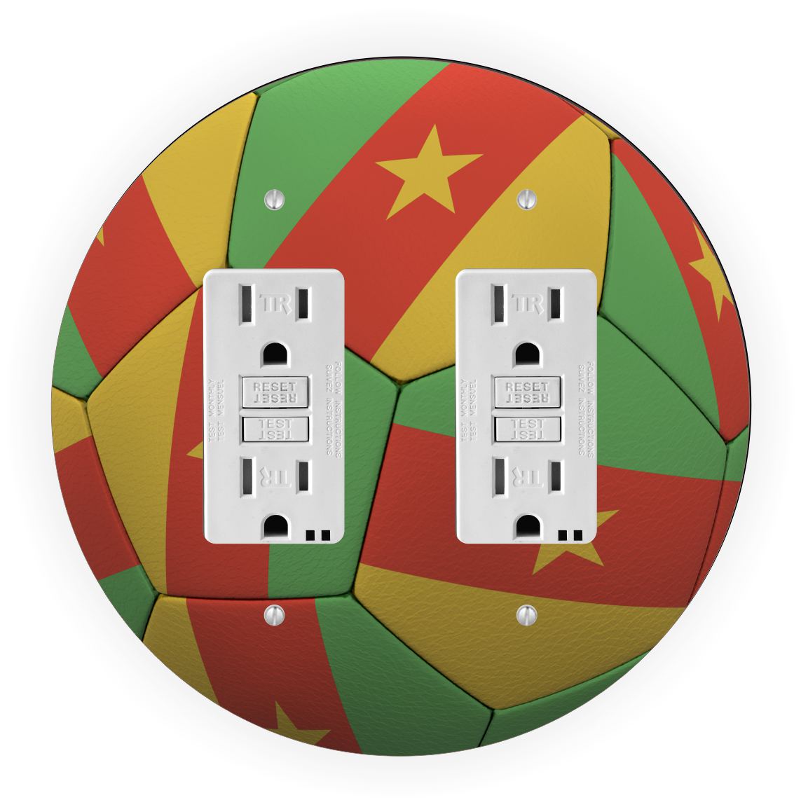 Sam Sandor - Cameroon Flag Soccer Ball Design - Round Light Switch Plate Cover - Double GFI