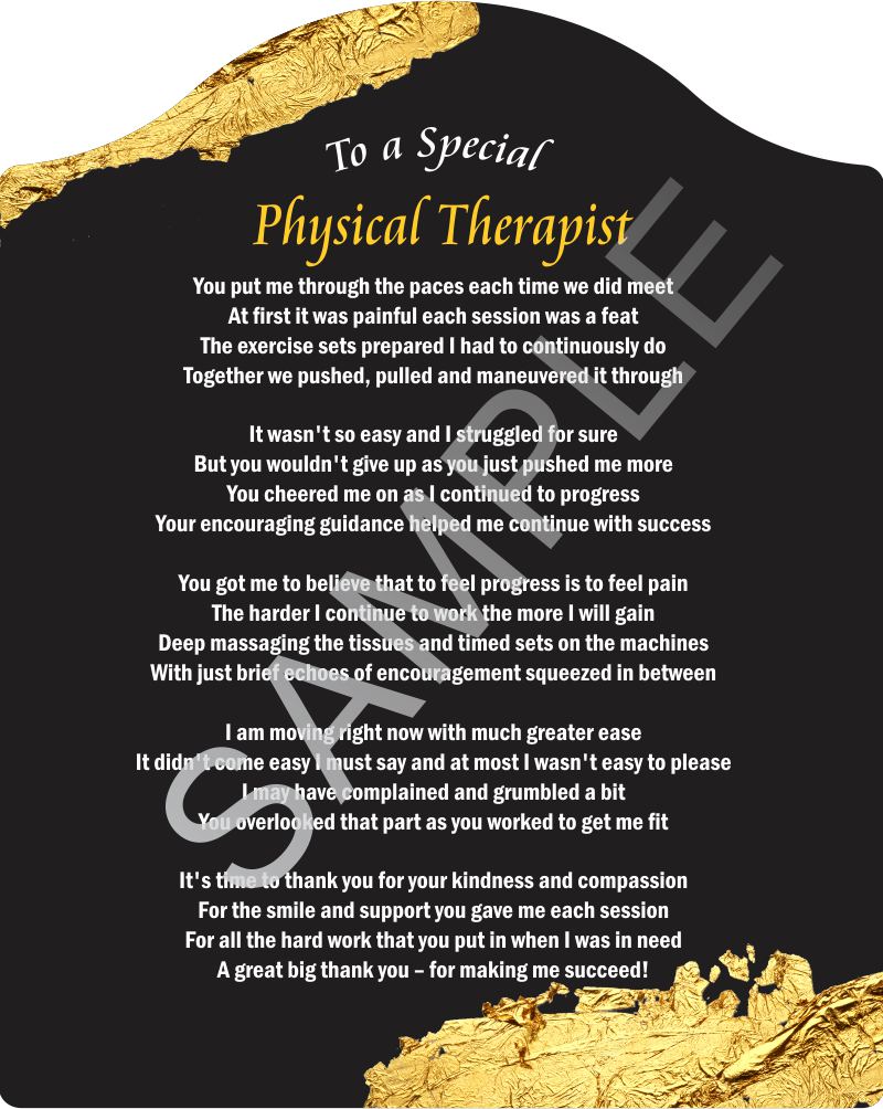 Poem for a Physical Therapist - To a Very Special Physical Therapist - Poem on Black and Gold Backdrop