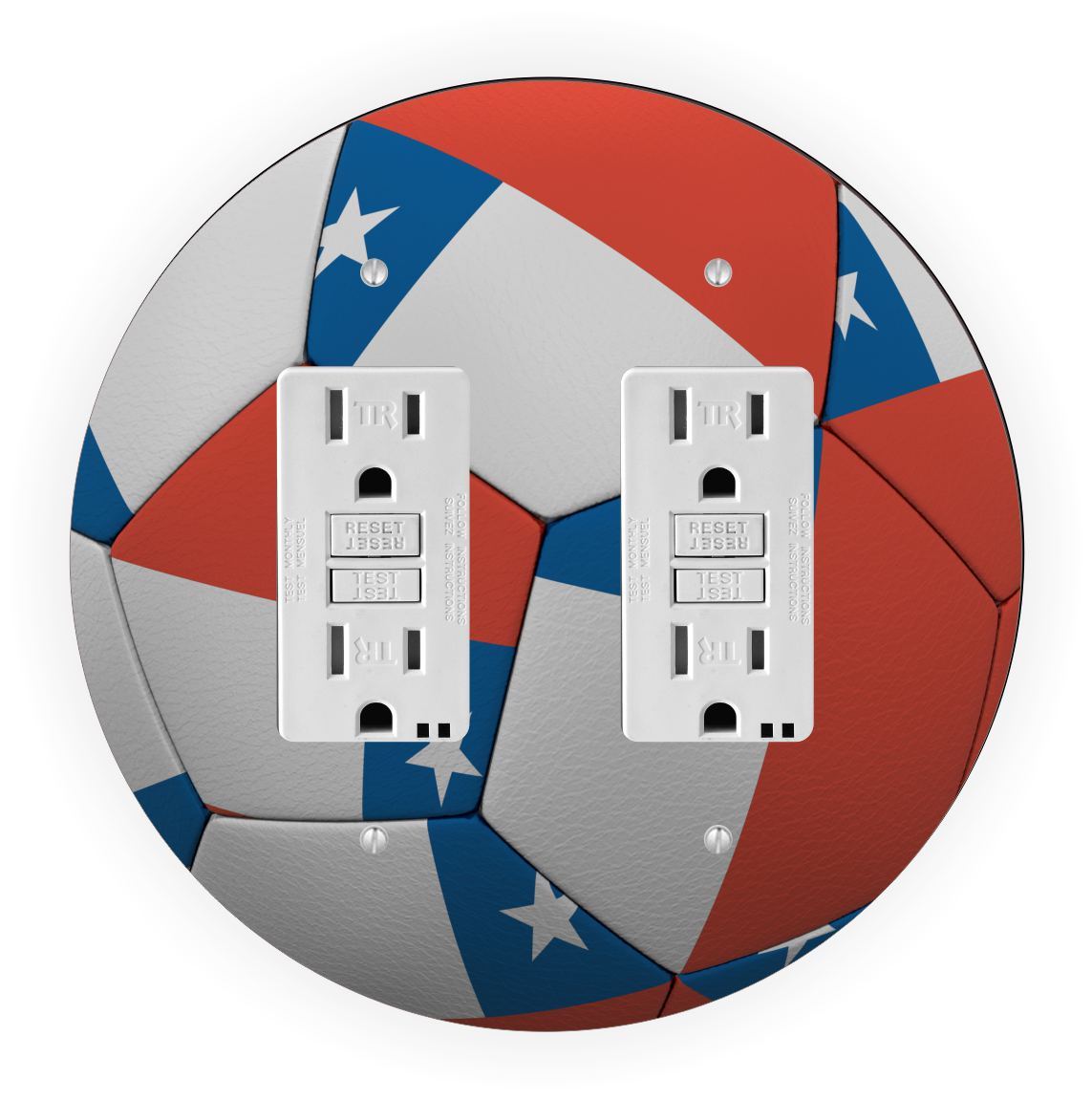 Sam Sandor - Chile Flag Soccer Ball Design - Round Light Switch Plate Cover - Double GFI