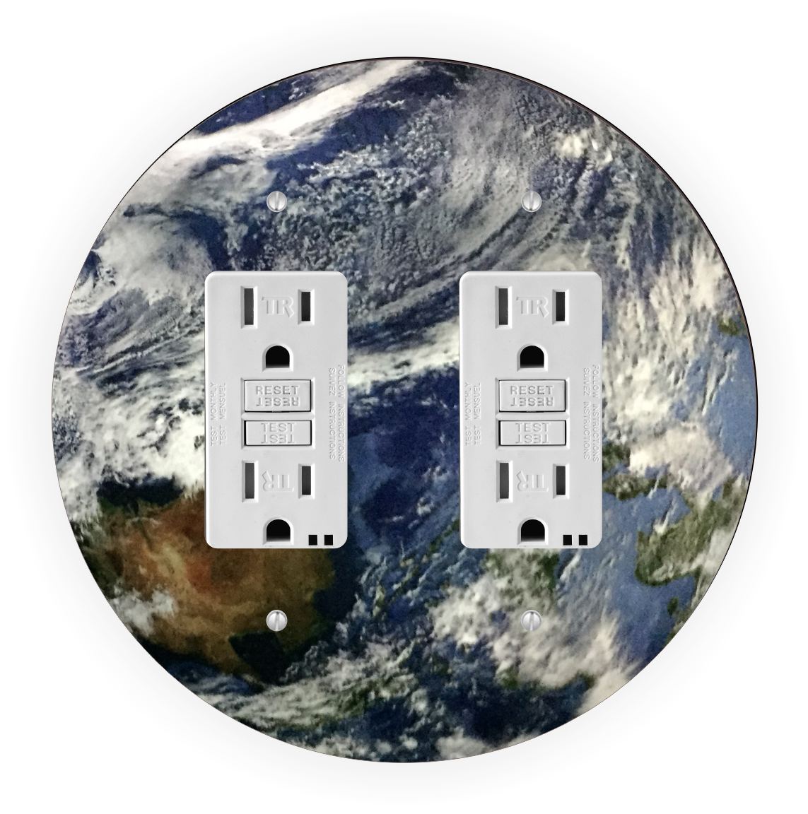 Sam Sandor - Earth Blue Design - Round Light Switch Plate Cover - Double GFI