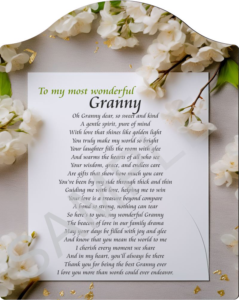 Poem for Granny - To my most wonderful Granny - Poem on Beautiful Floral Backdrop