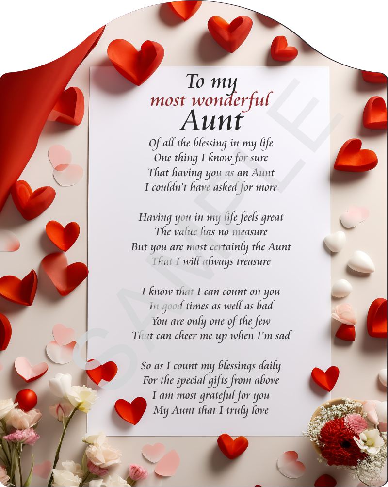 Poem for my Aunt - To my most wonderful Aunt - Poem on Red Hearts  Backdrop