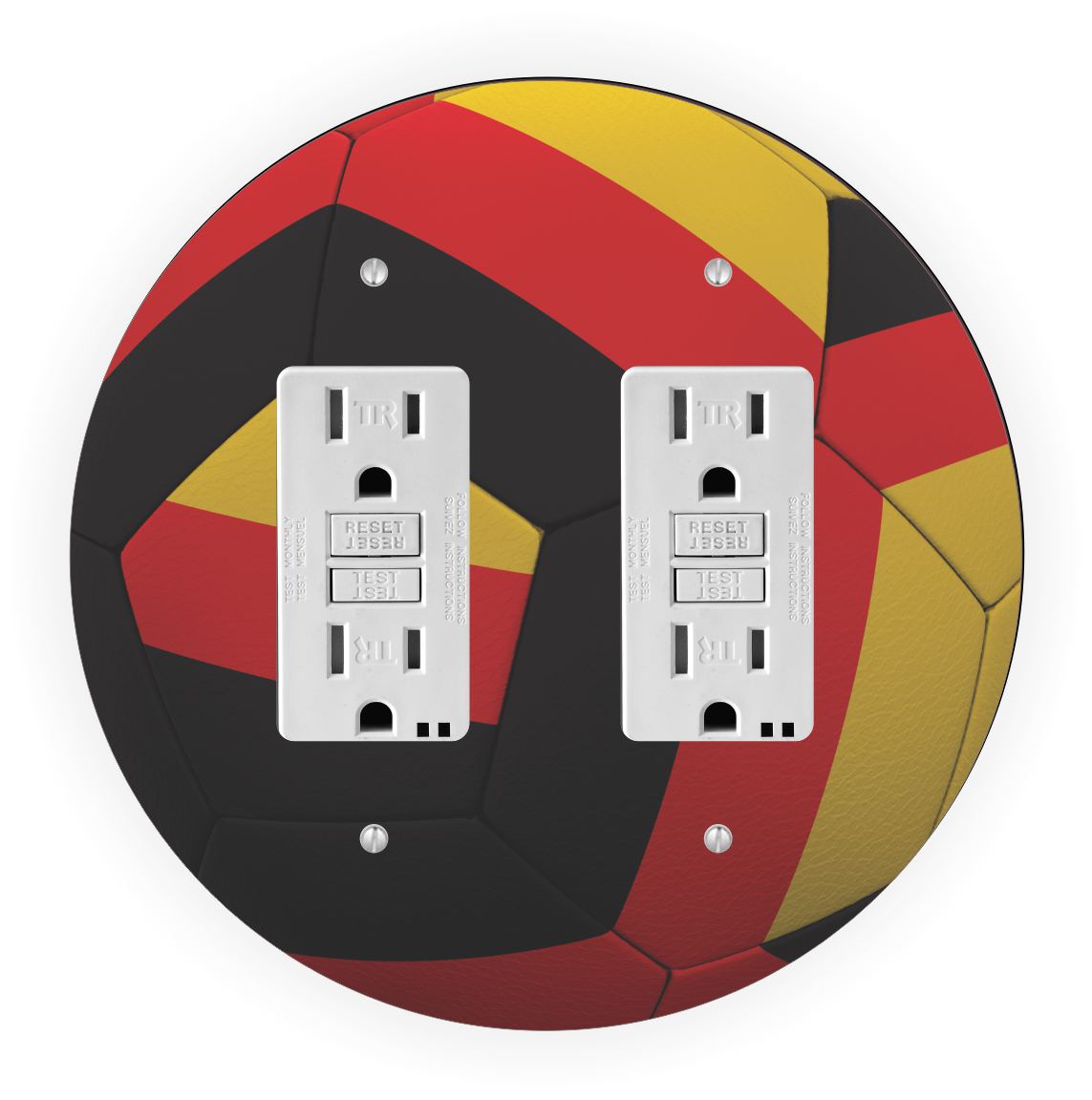 Sam Sandor - German Flag Soccer Ball Design - Round Light Switch Plate Cover - Double GFI