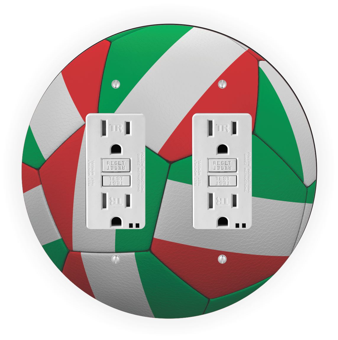 Sam Sandor - Italian Flag Soccer Ball Design - Round Light Switch Plate Cover - Double GFI