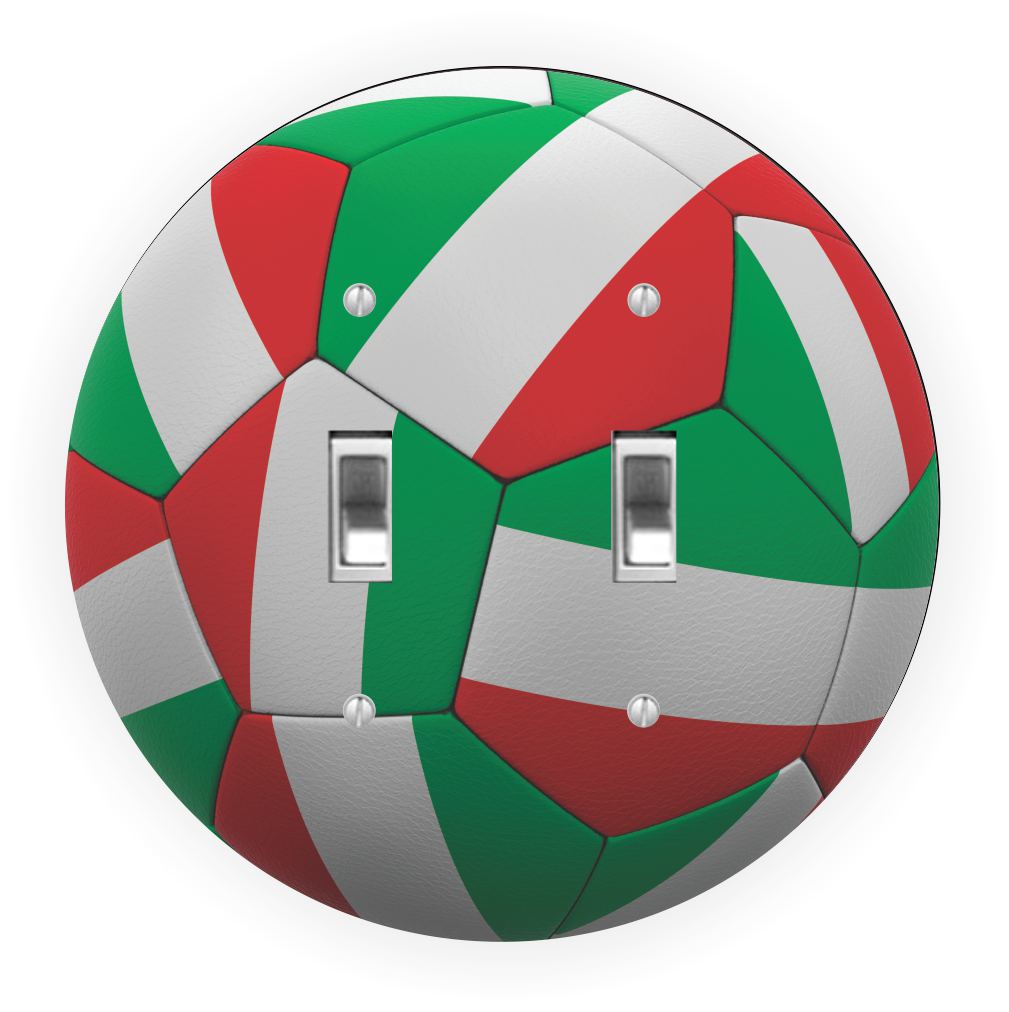 Sam Sandor - Italian Flag Soccer Ball Design - Round Light Switch Plate Cover - Double Toggle