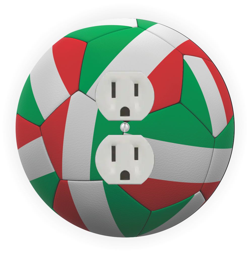 Sam Sandor - Italian Flag Soccer Ball Design - Round Light Switch Plate Cover - Outlet Cover